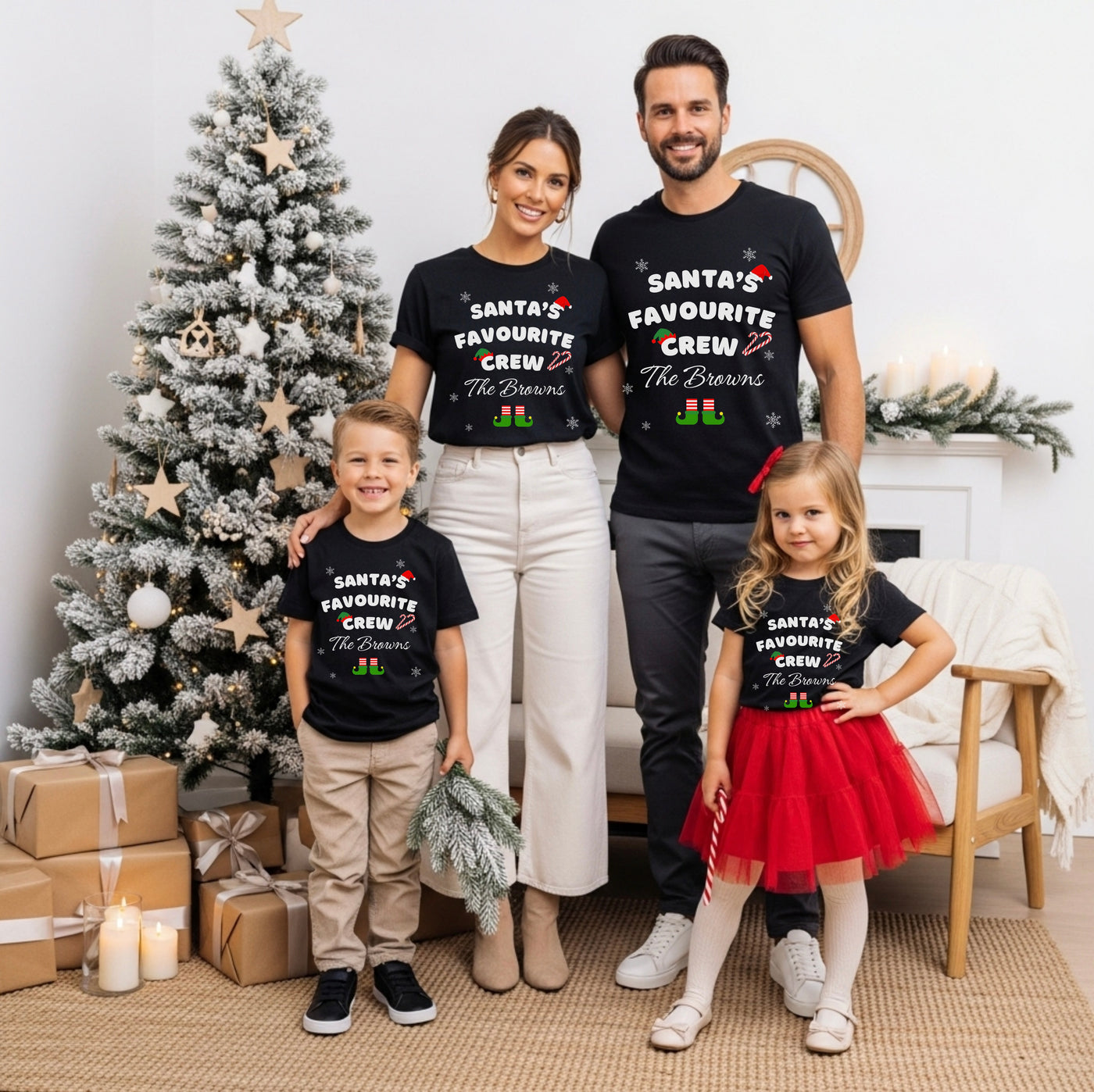 Personalised Unisex Teen, Adult Christmas T-Shirt – Custom Family Name Holiday Tee
